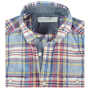 Nautica Classic Fit‎ Mens Plaid Long Sleeve Button Down Shirt XS